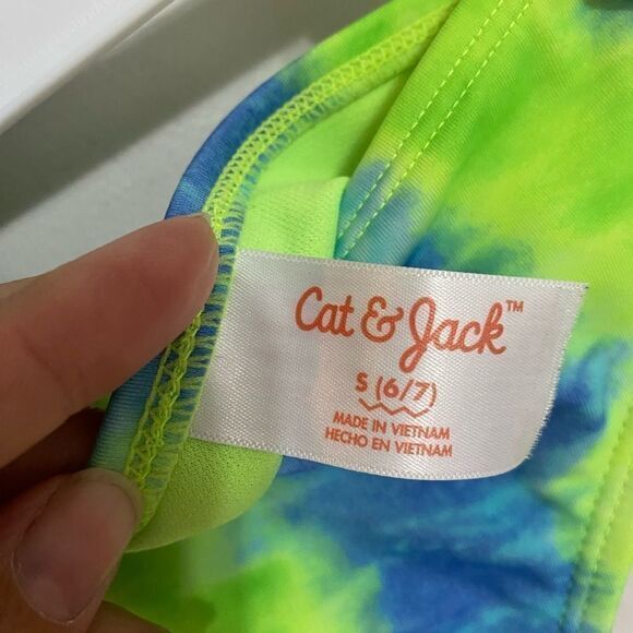 Girls cat and jack blue and‎ green tie dye 2 piece bathing suit size small 6-7 - Picture 3 of 4